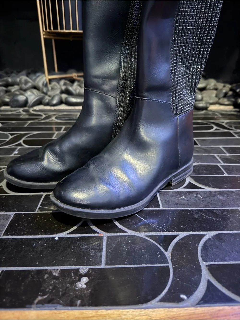 Girls Kenneth Cole Leather Black sparkle knit Tall Boots